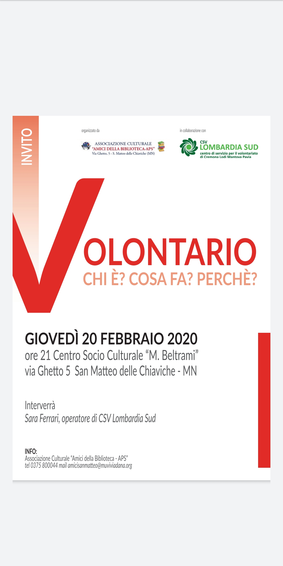 20/02/2020 - VOLONTARIO? CHI E ? COSA FA? PERCHE ?