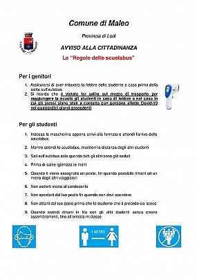 Le regole dello scuolabus anno 2020