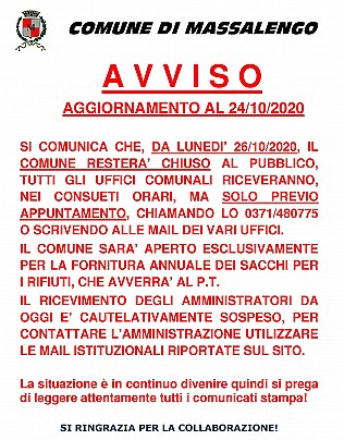 AVVISO ORARI COMUNE COVID