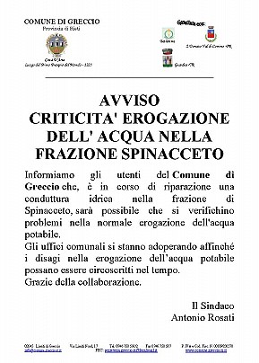 Avviso mancanza acqua Spinacceto