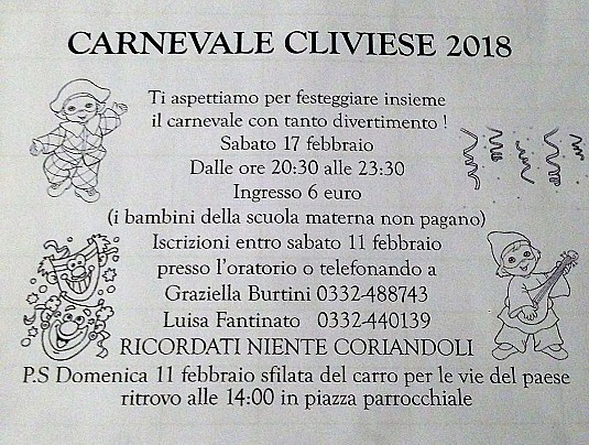 Volantino Carnevale in Oratorio