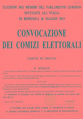 Elezioni dei membri del parlamento europeo.convocazione comizi